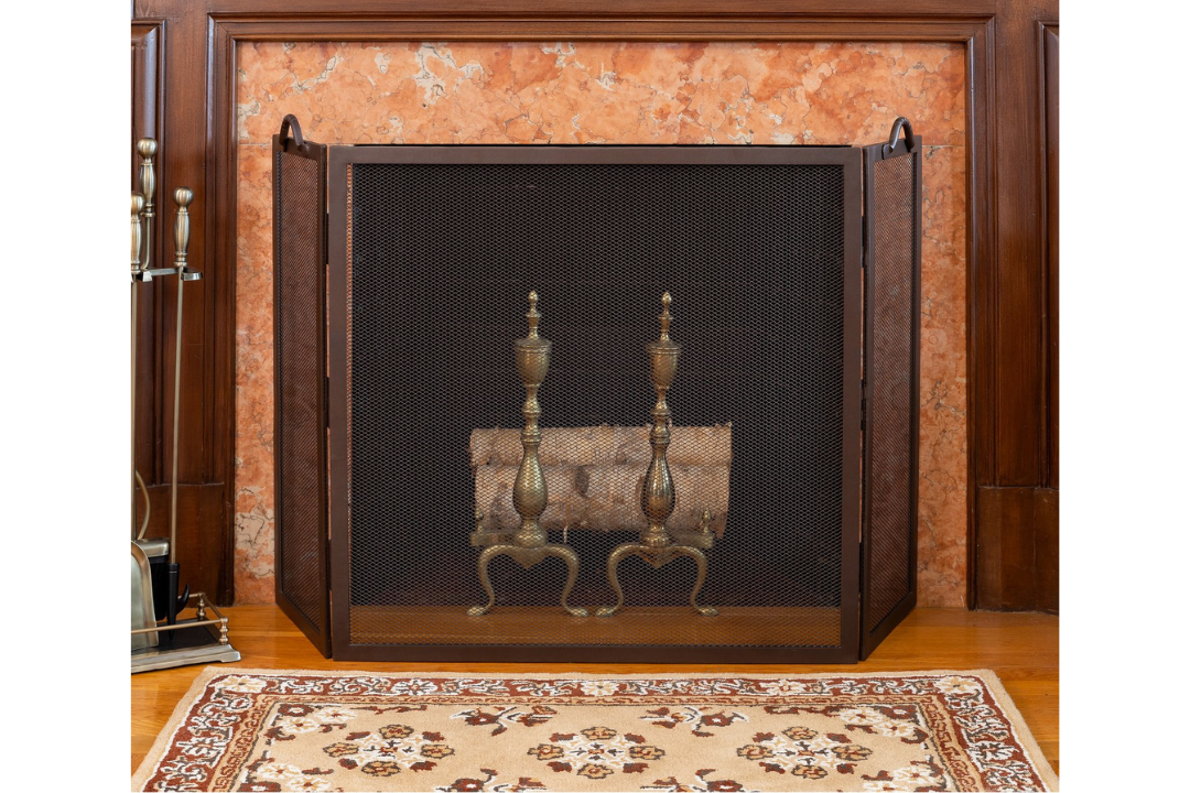 Twisted Rope Folding Fireplace Screen in Roman Bronze with Movable Side Panels