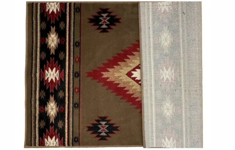 Desert Brown Rectangular Olefin Hearth Rug Folded Over To View Backside