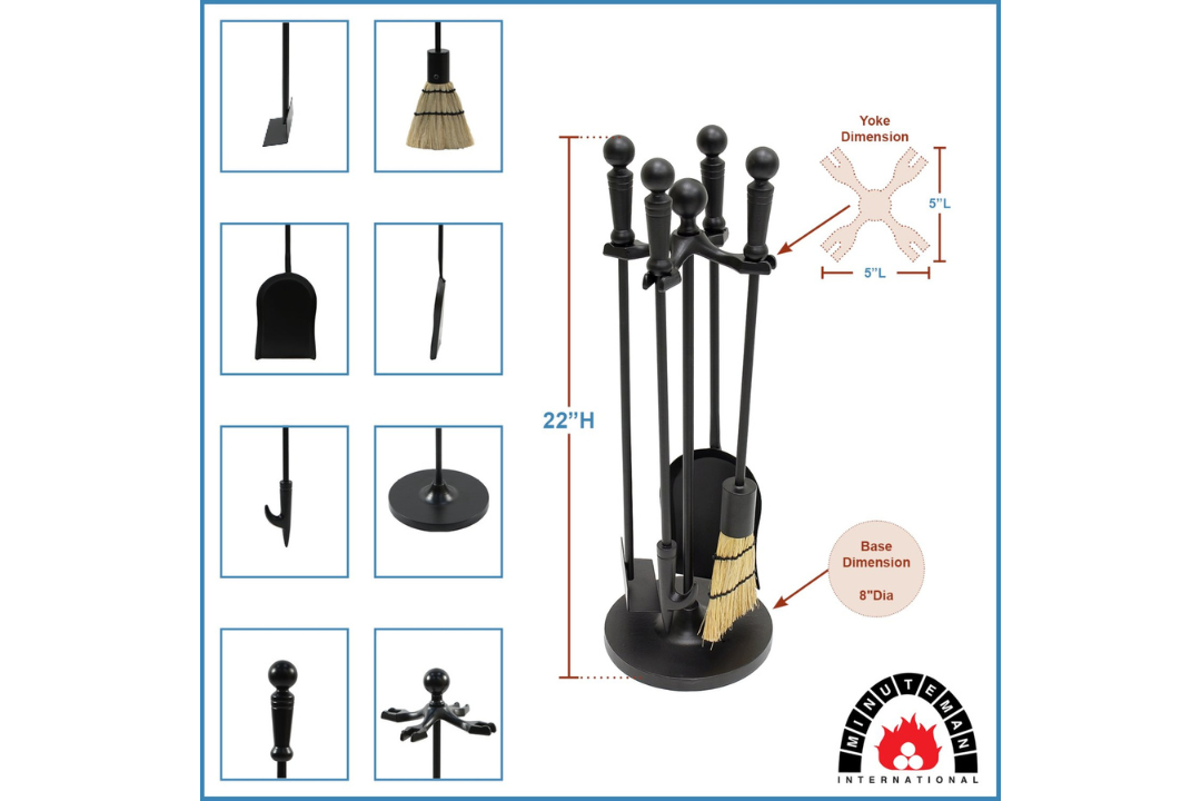 Paxton 4-Piece Mini Fireplace Tool Set in All Black – Cast Iron with Decorative Handles Specifications