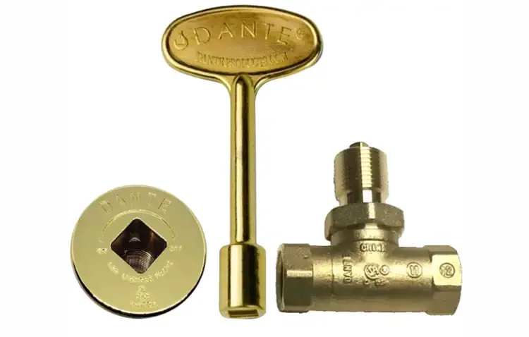 Polished Brass Floor Plate With Gas Valve Key And Straight Valve