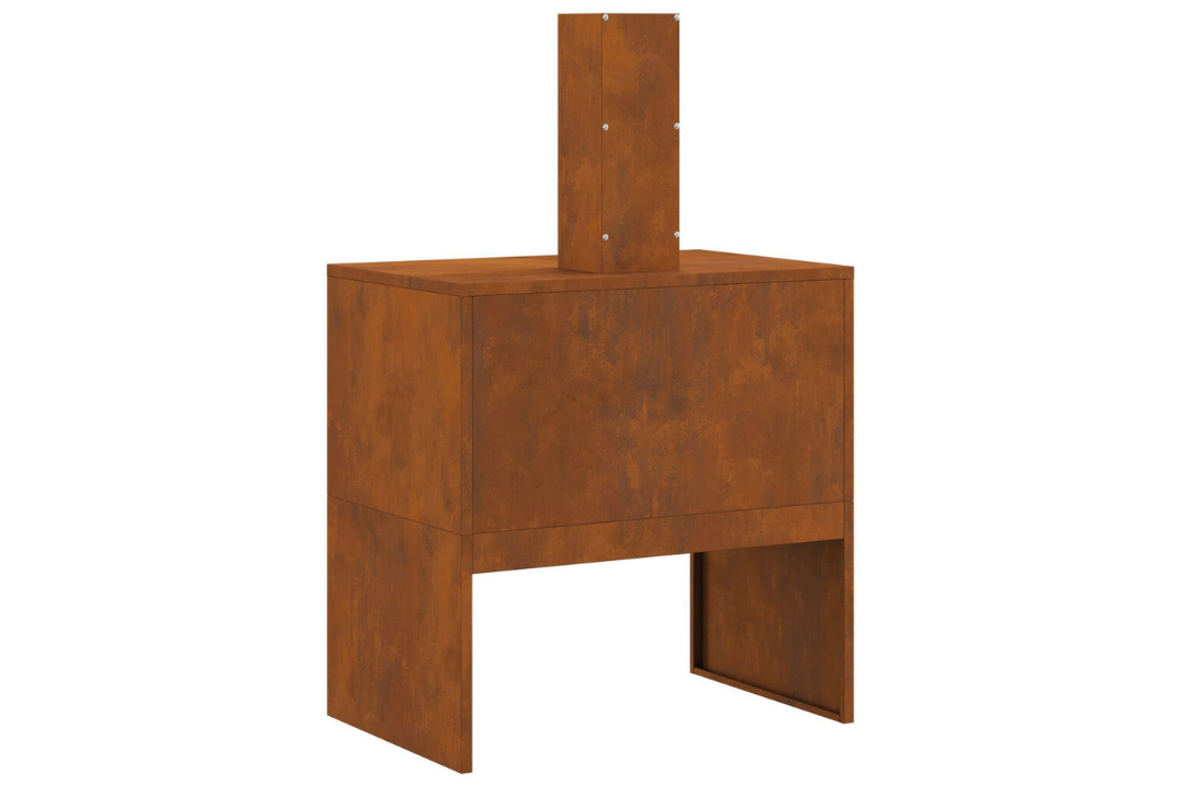 Fire Pit with Chimney 60 x 40 x 96 cm in Rusty Brown Weathering Steel with Rich Patina