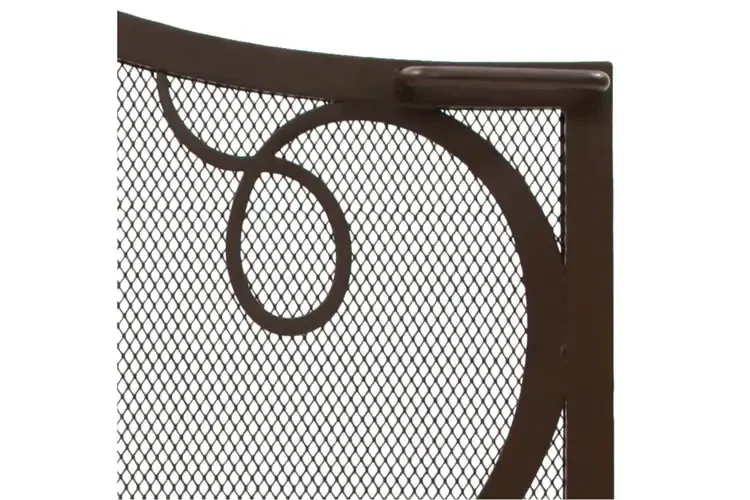 Cypher Flat Fireplace Screen – Wrought Iron with Decorative Monogram Design in Roman Bronze