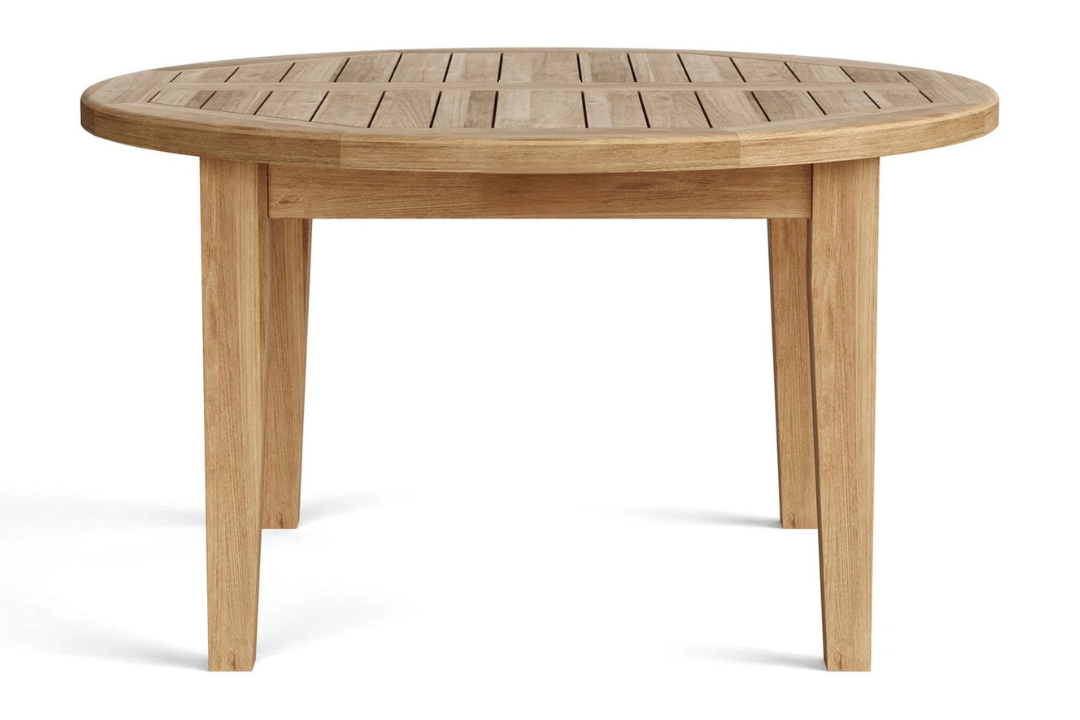 35" Natural Rounded Teak Wood Outdoor Coffee Table – Weather-Resistant Patio Accent with Natural Wood Grain