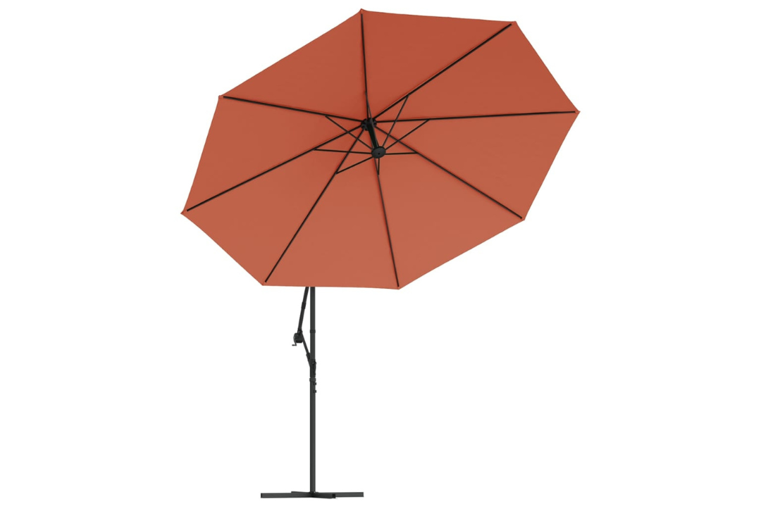 Cantilever Garden Parasol with LED Lights and Metal Pole 350 cm in Terracotta With 8 Reinforced Steel Ribs