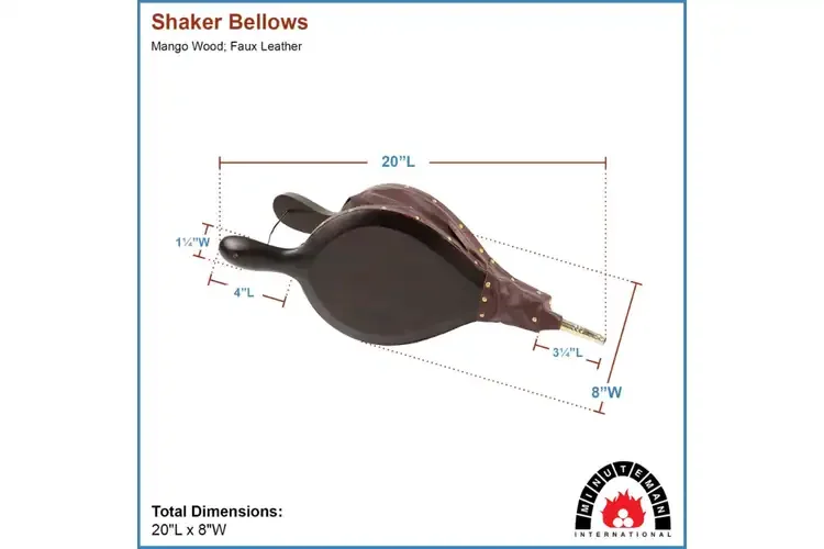 Shaker Fireplace Bellows – Mango Wood, Faux Leather & Brass Nozzle Specifications
