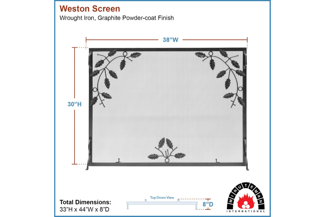 Weston Flat Fireplace Screens – Hand-Forged Decorative Hearth Guard Made from Wrought Iron in Graphite 44" x 33" Specifications