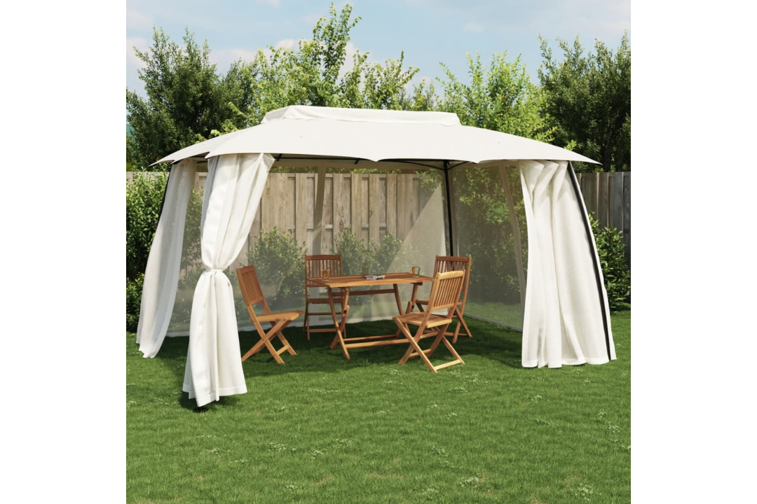 Gazebo with Double Roof & Mesh Walls Cream