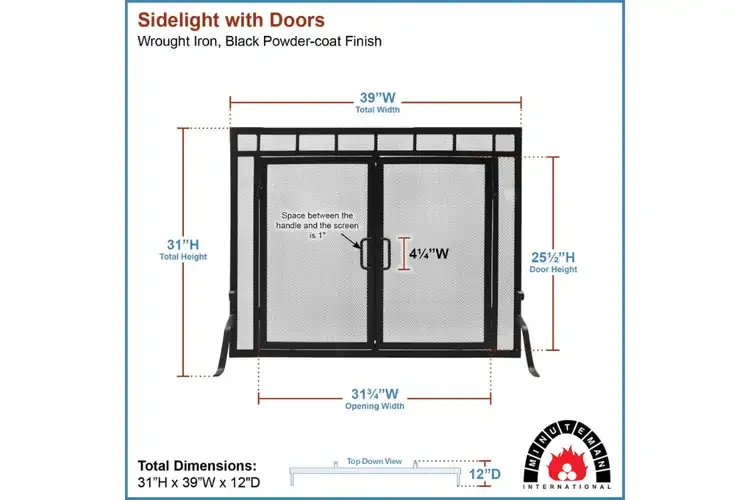 Sidelight Classic Fireplace Screens with Doors in 39" W x 31" H Specifications
