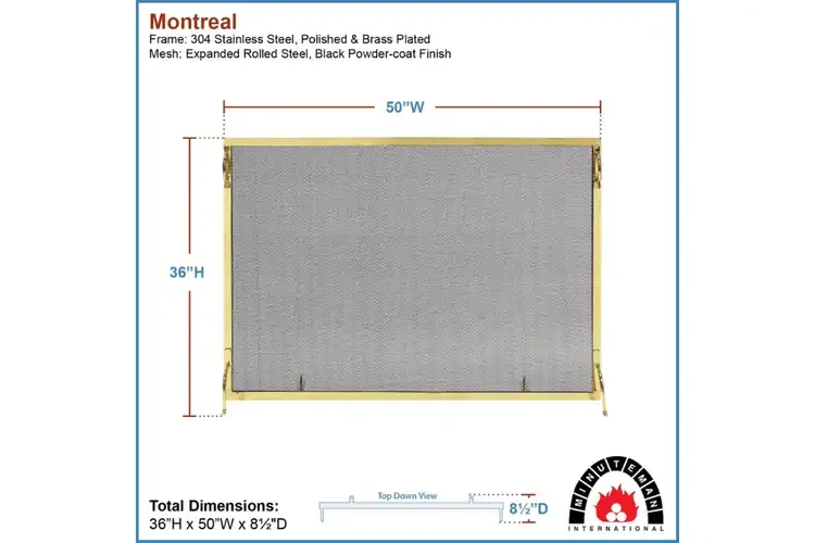 Montreal Fireplace Screens – Polished Brass in 50” x 36” Specifications