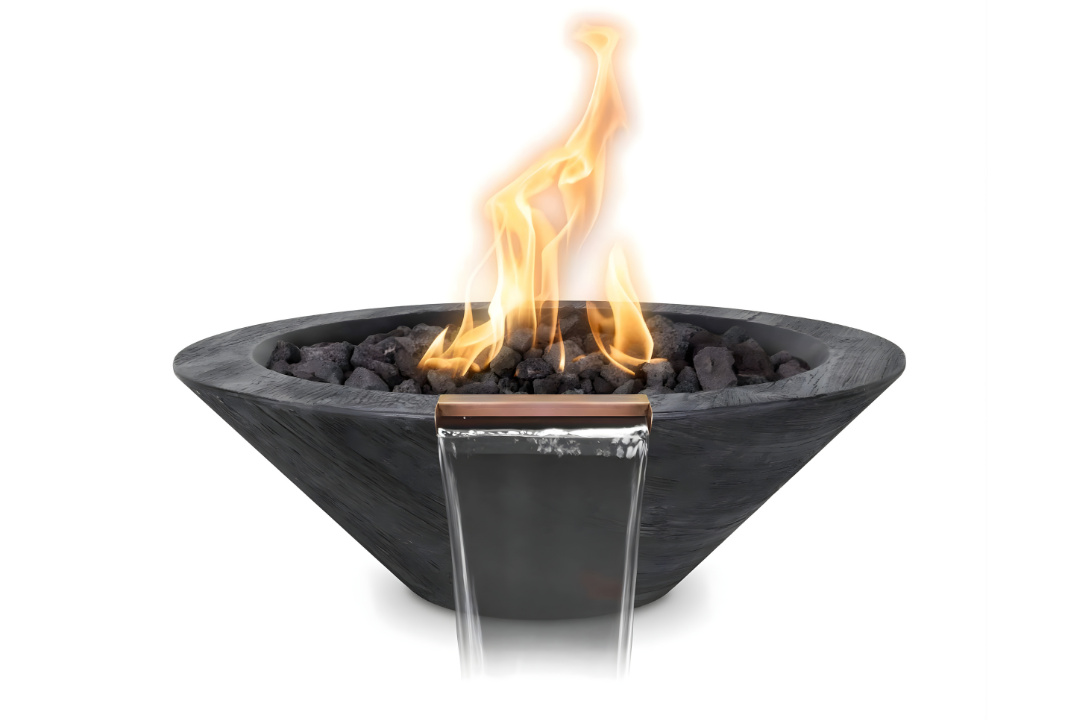 The Outdoor Plus 24" Cazo Fire & Water Bowl – Wood Grain Concrete - Ebony