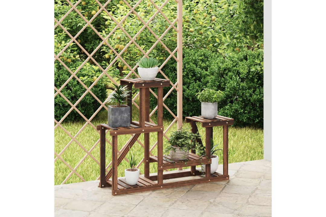 Durable Solid Wood Fir Flower Stand 90 x 25 x 73.5 cm in Carbonized Brown