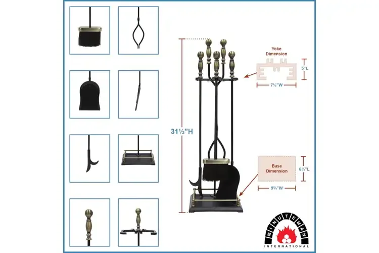 Oxford Fireplace Tool Set in Black & Antique Brass Specifications