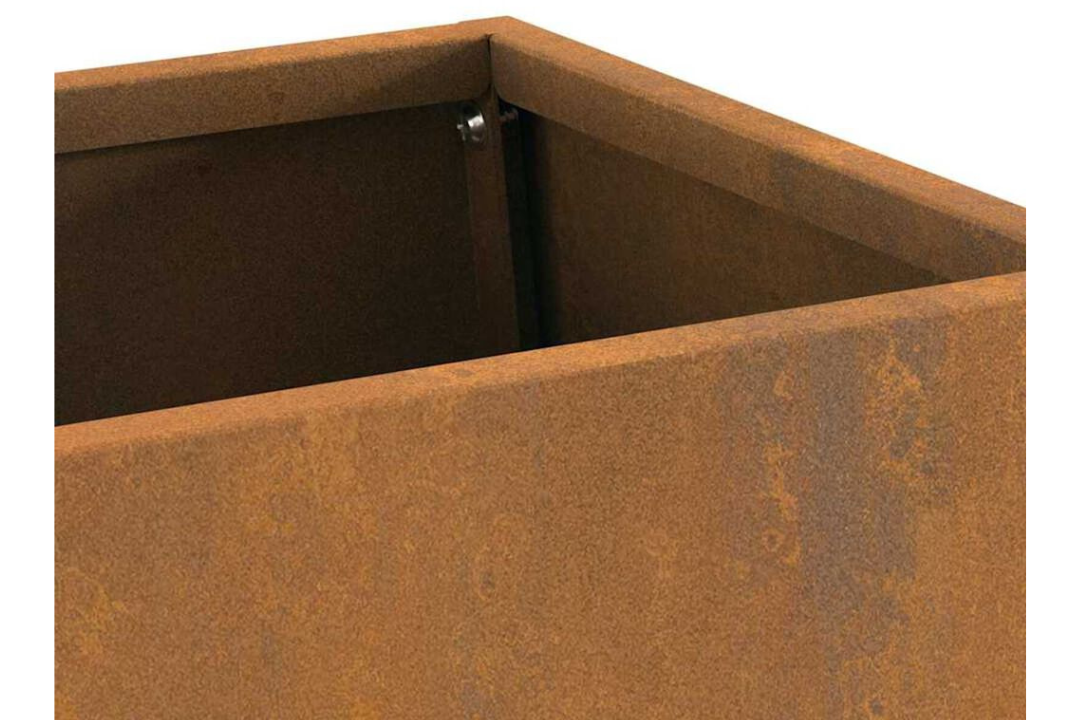 Minimalist Fire Pit with Log Storage 60 x 35 x 100 cm in Rusty Brown Weathering Steel