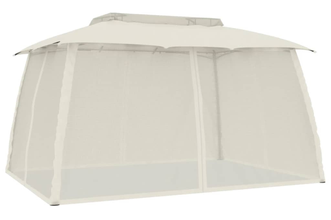 Gazebo with Double Roof & Mesh Walls Cream in 3.93 x 2.93 m