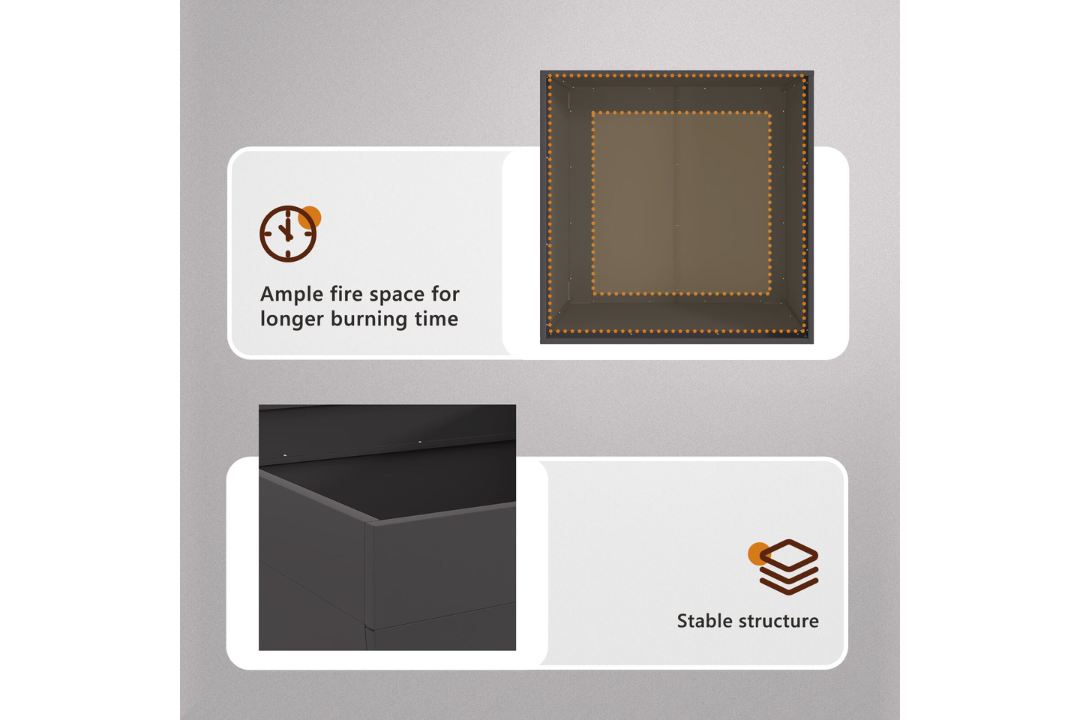 Fire Pit Square 80 x 80 x 43 cm Steel in Black Cold-Rolled Steel Features