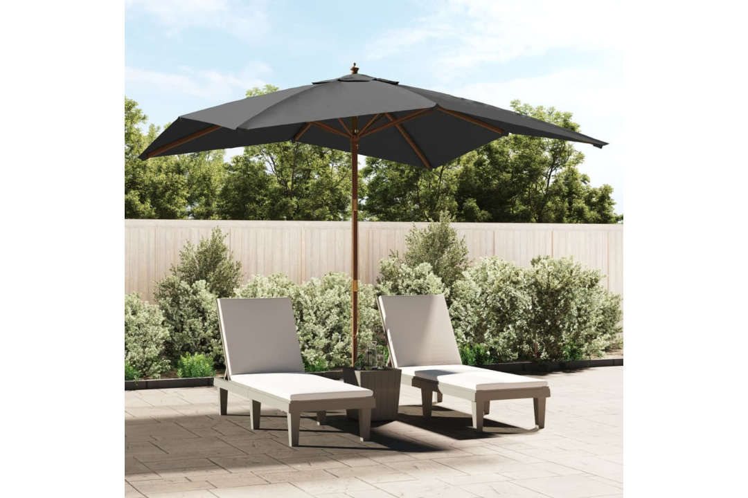 Garden Parasol with Wooden Pole 300x300x273 cm in Anthracite with Solid Hardwood Frame in Teak Color