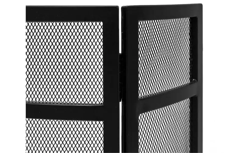 Panelled Curved Fireplace Screen in Black Powder Coated Finish