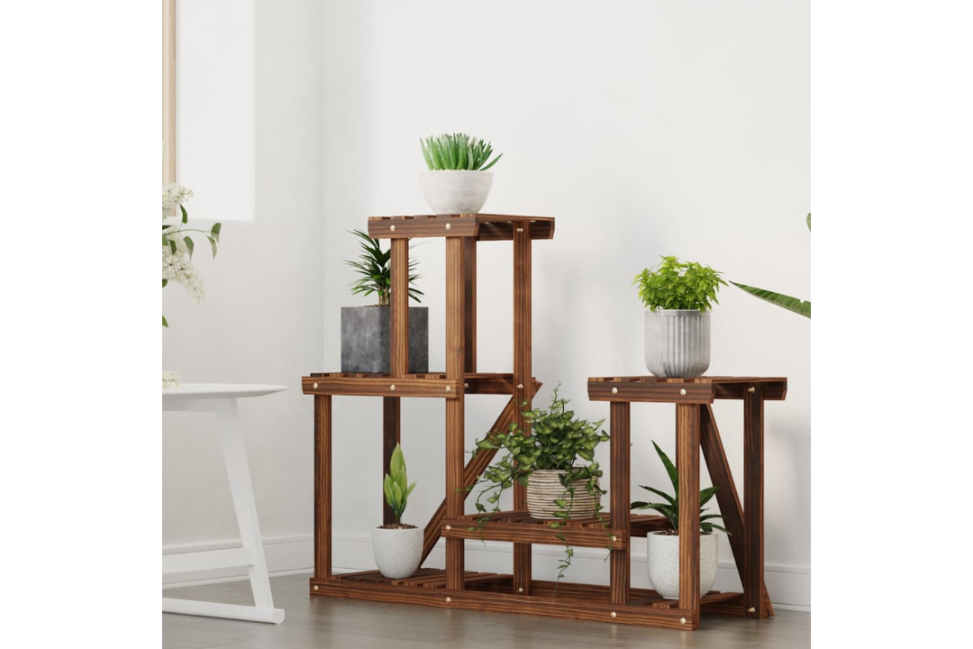 Functional Solid Wood Fir Flower Stand 90 x 25 x 73.5 cm in Carbonized Brown