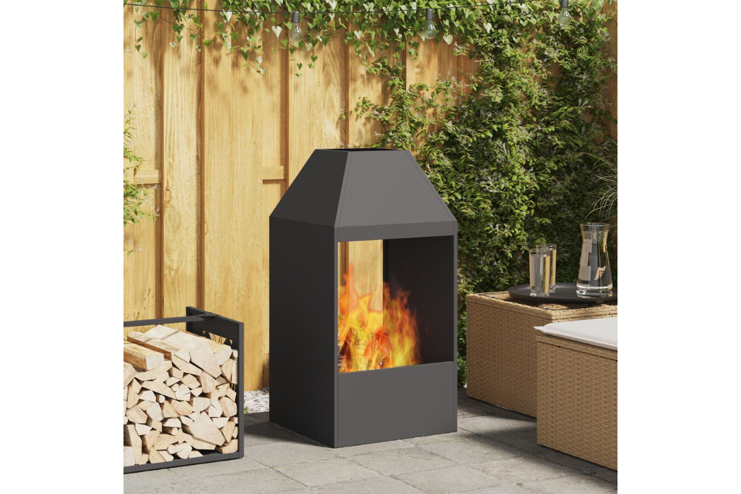 Rectangular Black Fire Pit 50 x 50 x 100 cm