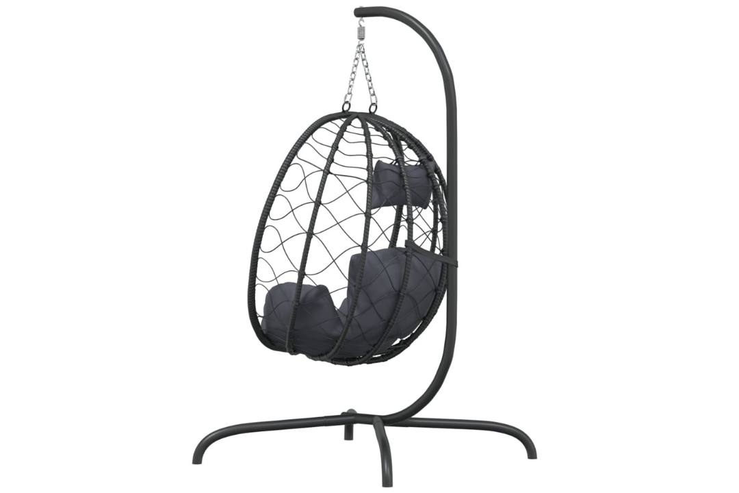 Weather-Proof Hanging Egg Chair with Cushion Anthracite Poly Rattan & Steel