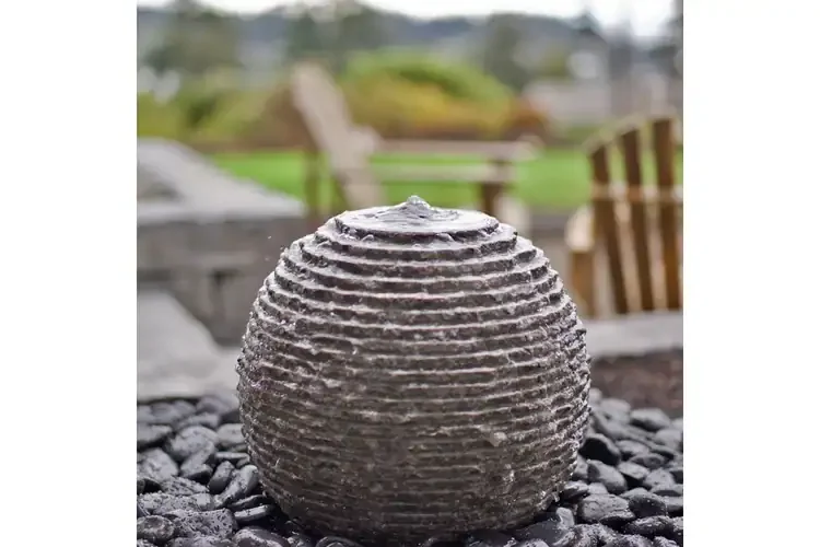 Small Ribbed Granite Sphere Fountain Kit – 16" Outdoor Water Feature