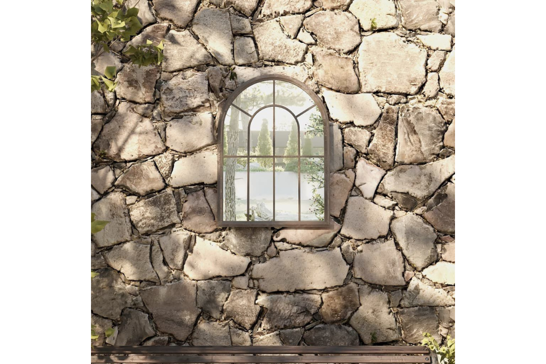 Vintage Arched Outdoor Garden Wall Mirror 60 x 45 cm in Sand Made of Iron and Glass