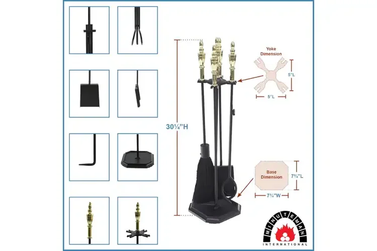 Westford Fireplace Tool Set in Black & Polished Brass Specifications