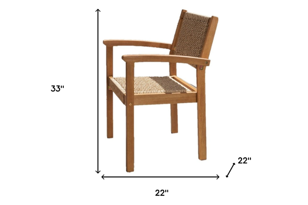 22" Set of Two Natural Wood and Rattan Indoor Outdoor Dining Chairs Specifications