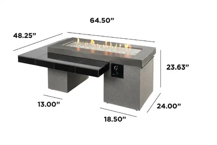 Uptown Black Linear Fire Pit Table Dimension
