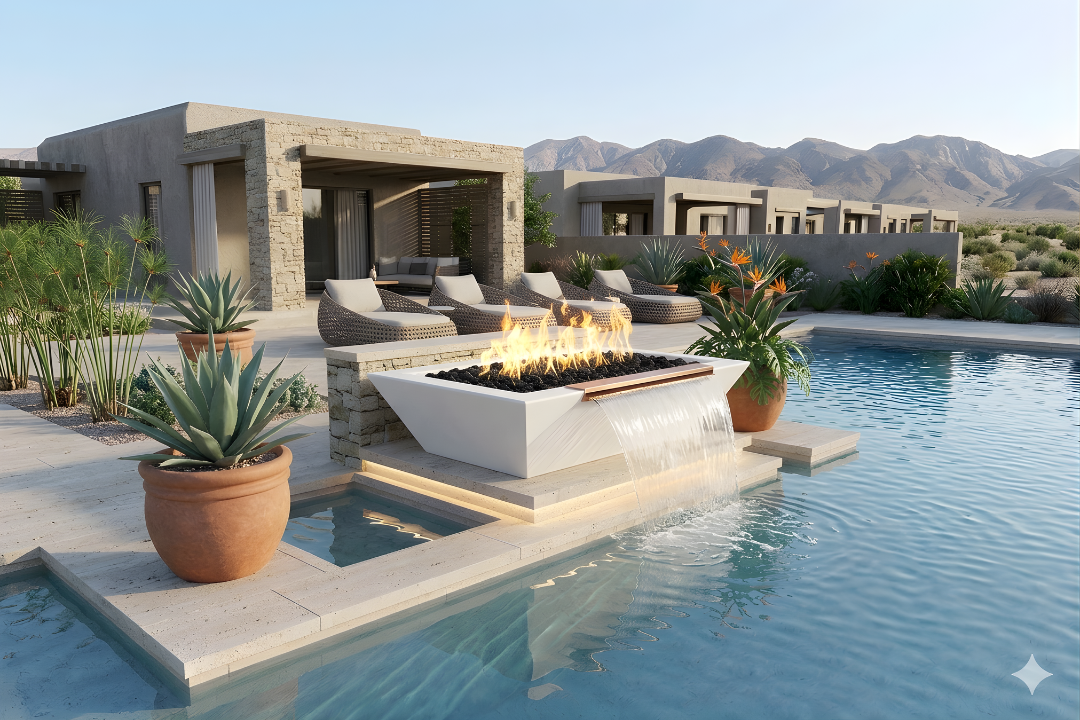 The Outdoor Plus 48" Maya Linear GFRC Fire & Water Bowl