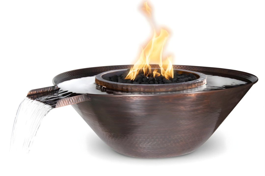 The Outdoor Plus 31" Remi Hammered Patina Copper Fire & Water Bowl – Gravity Spill