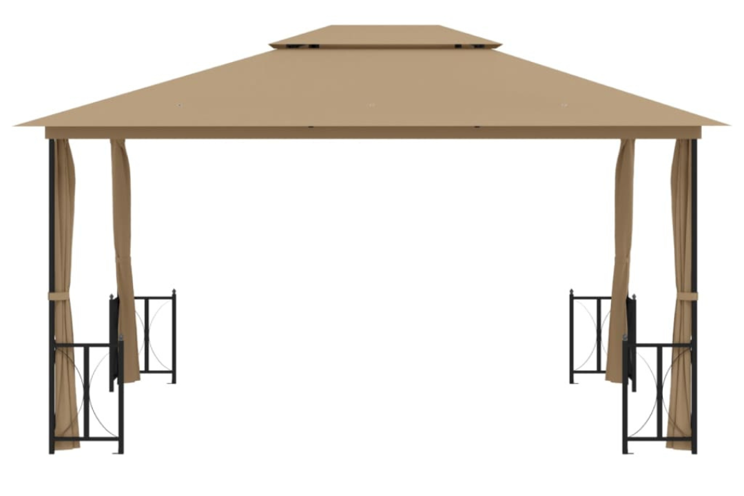 Gazebo with Sidewalls & Double Roofs in Taupe 3 x 4 m with Powder Coated Steel Frame