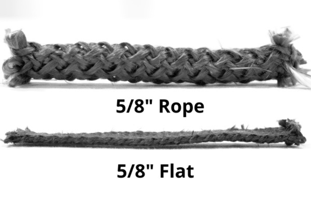 5/8" Flat Wood Stove Tape Gasket In Black | 5 ft and 7 ft Rope and Flat Comparison