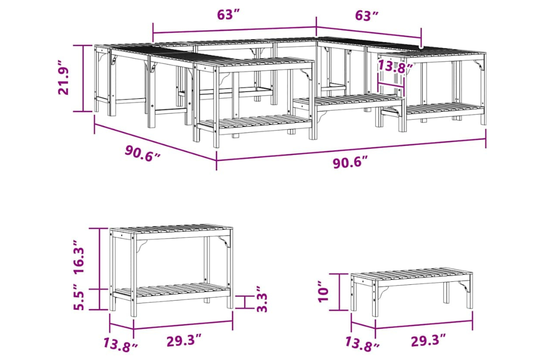 Hot Tub Surround – Square Build from Solid Acacia Wood in 230 x 230 x 55.5 cm Specifications