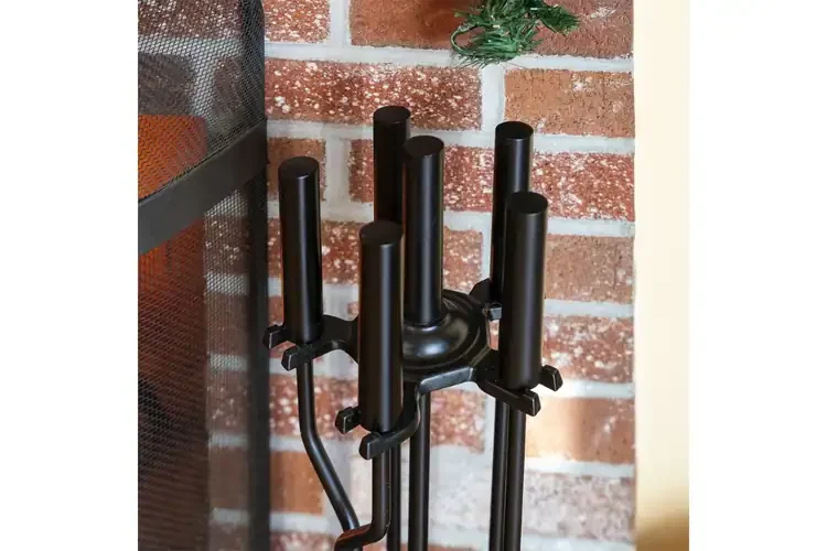 Sleek Neoclassic Fireplace Tool Set in Black & Square Base