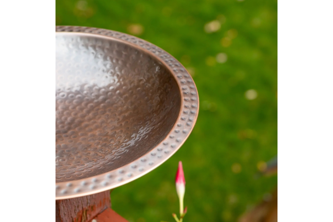 14" Hammered Burnt Copper Birdbath for 4x4 Posts Installs Easily and Securely