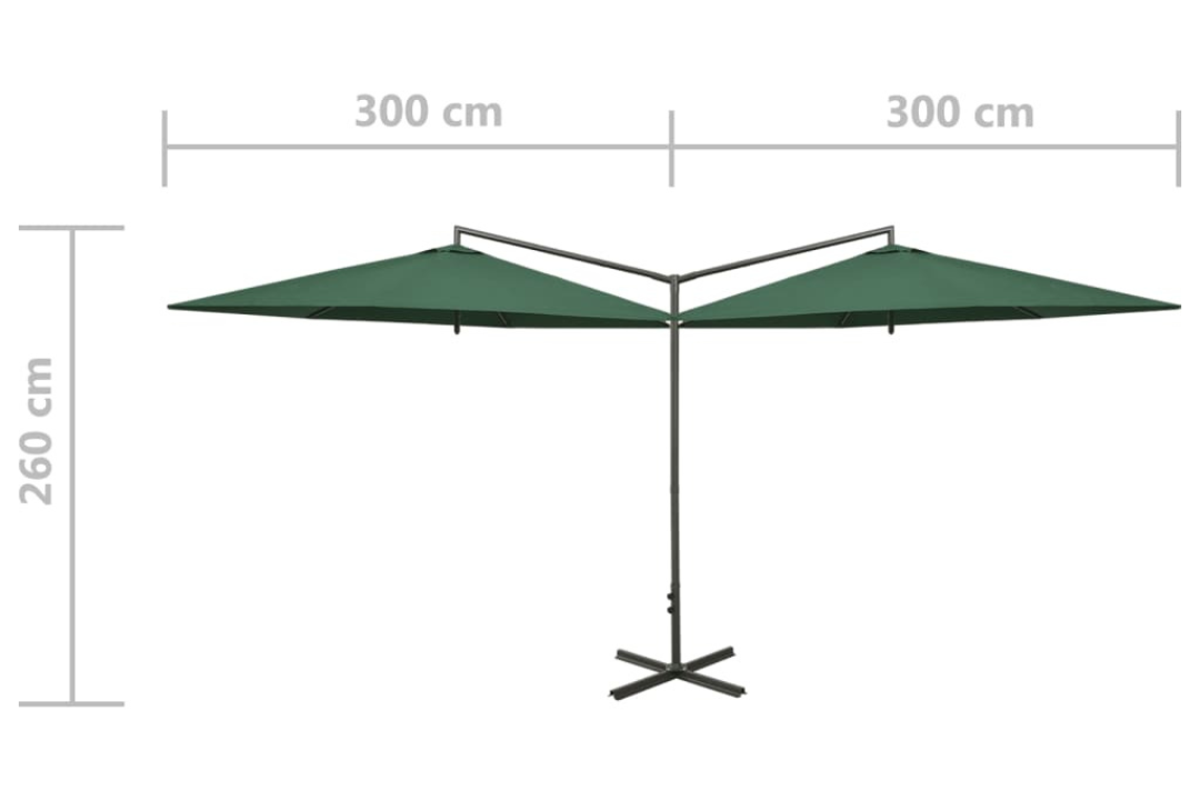 Double Garden Parasol Green Polyester with Powder-Coated Steel Pole – 600 cm Specifications