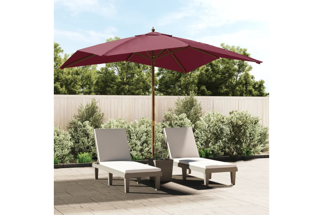 Garden Parasol with Wooden Pole 300x300x273 cm in Bordeaux Red with Solid Hardwood Frame in Teak Color