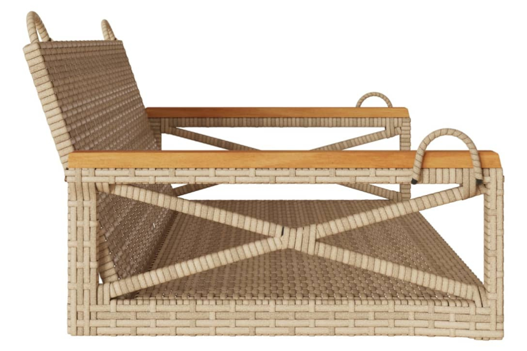 Swing Bench Poly Rattan in Beige With Solid Acacia Wood