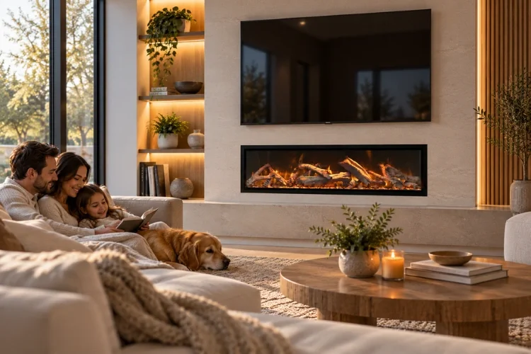Cozy Family Evening by the Fireplace with TV