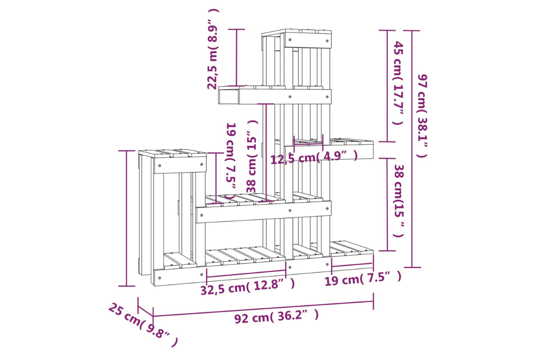 Plant Stand 92 x 25 x 97 cm Solid Wood Pine in Natural Specifications