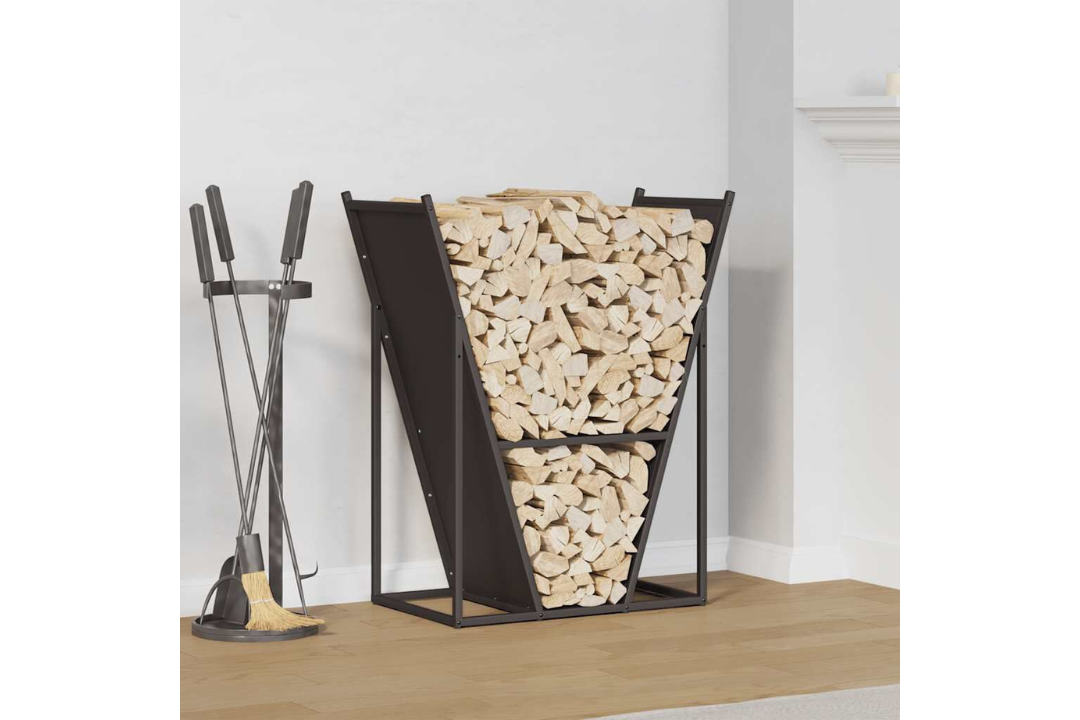 Firewood Rack 69.5 x 35 x 81 cm in Black Made of Cold-Rolled Steel
