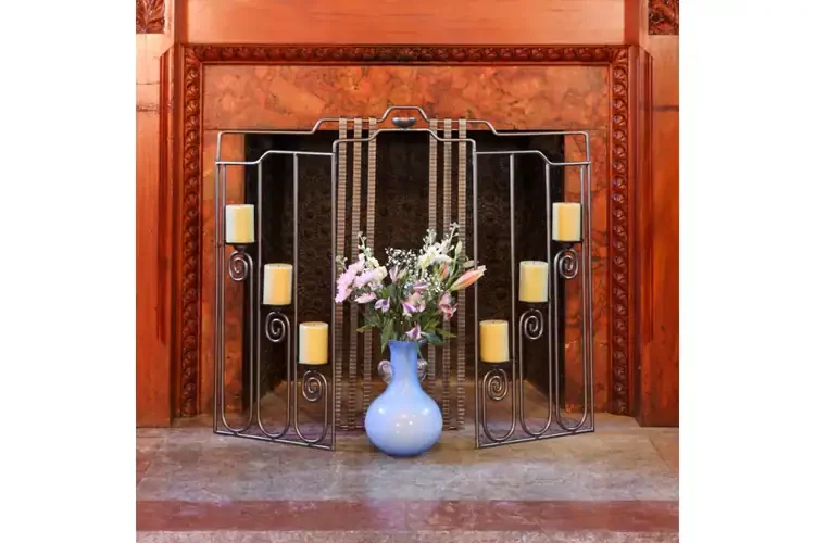 Waterfall Wrought Iron Summer Fireplace Screen with Candle Platforms