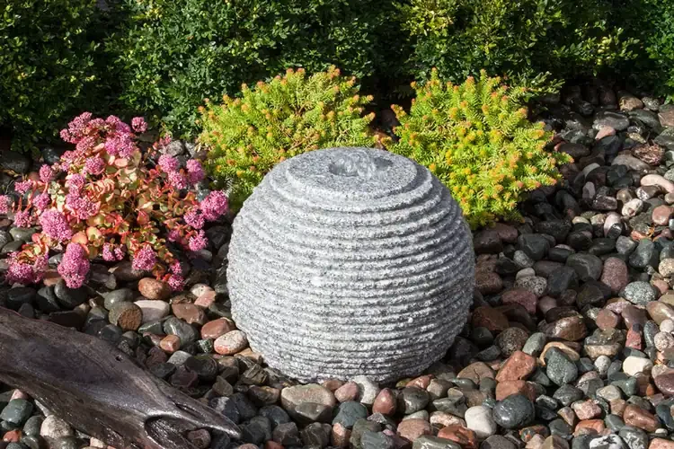 Small Ribbed Granite Sphere Fountain Kit – 16" Outdoor Water Feature Easy to Install