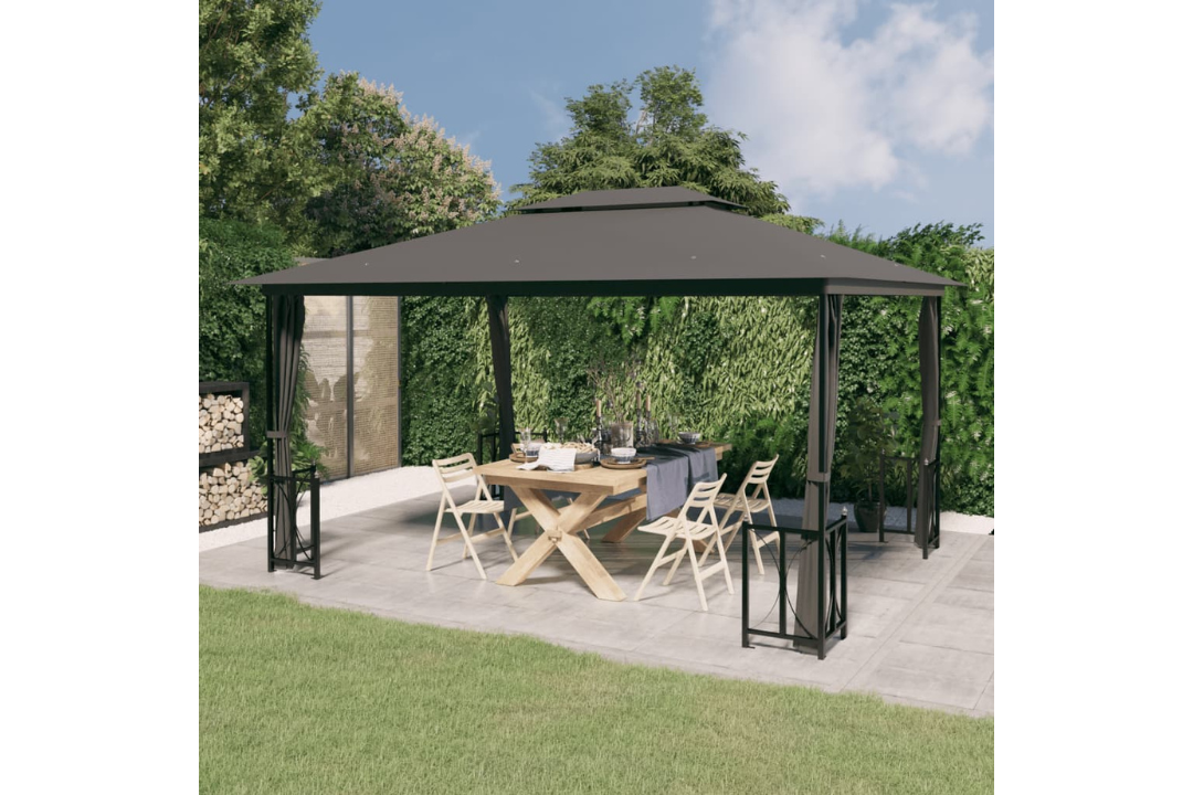 Gazebo with Sidewalls & Double Roofs in Anthracite 3 x 4 m