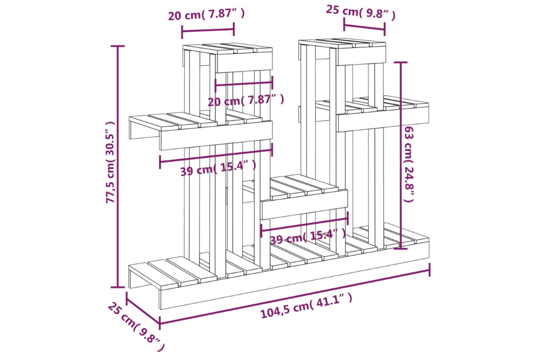 Plant Stand Multi-Tier Shelf for Indoor & Outdoor Plants 104.5x25x77.5 cm Made of Solid Wood Pine in Natural Specifications