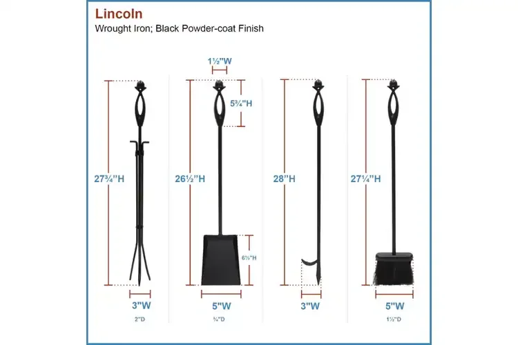 Lincoln 4-Piece Black Cast Iron Fireplace Tool Set with Radial Stand – 31” Details Information