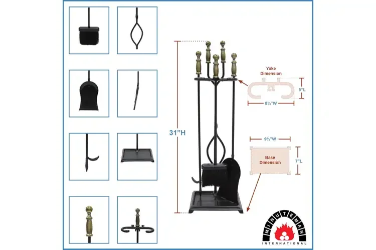Westminster Fireplace Tool Set in All Black – Cast Iron 4-Piece Hearth Tool Kit Specifications