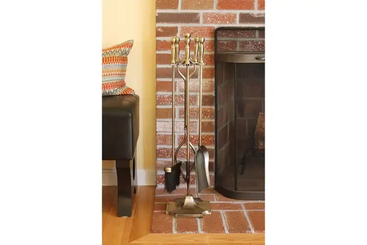 Concord Fireplace Tool Set – Antique Brass Finish, Cast & Wrought Iron