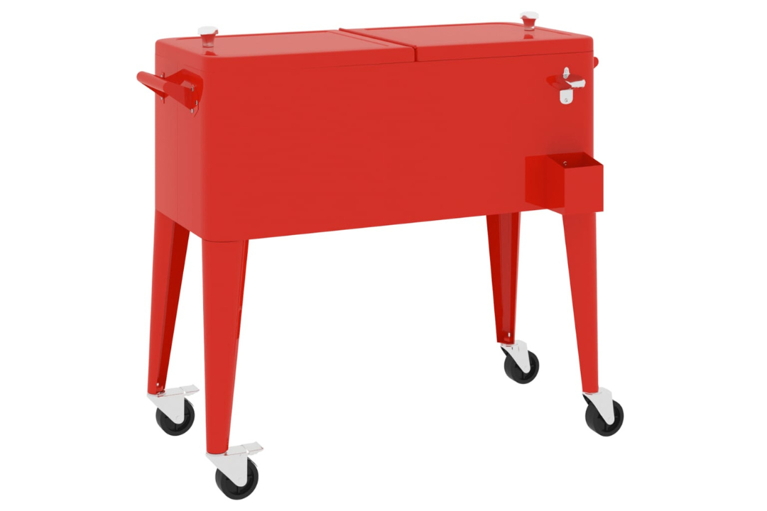 Red Cooler Cart with Wheels 92x43x89 cm – 80 Quart Outdoor Party Cooler with Side Storage Box